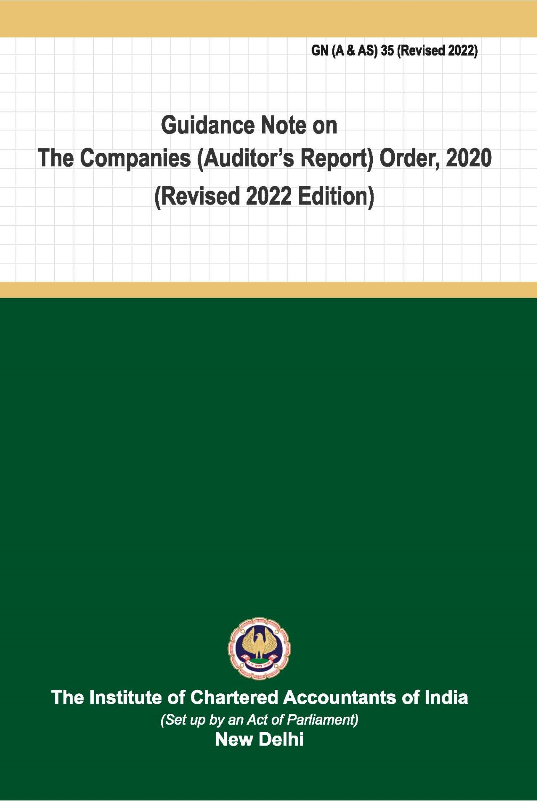 Guidance Note on The Companies (Auditor's Report) Order, 2020 (Revised 2022 Edition) - (July, 2022)